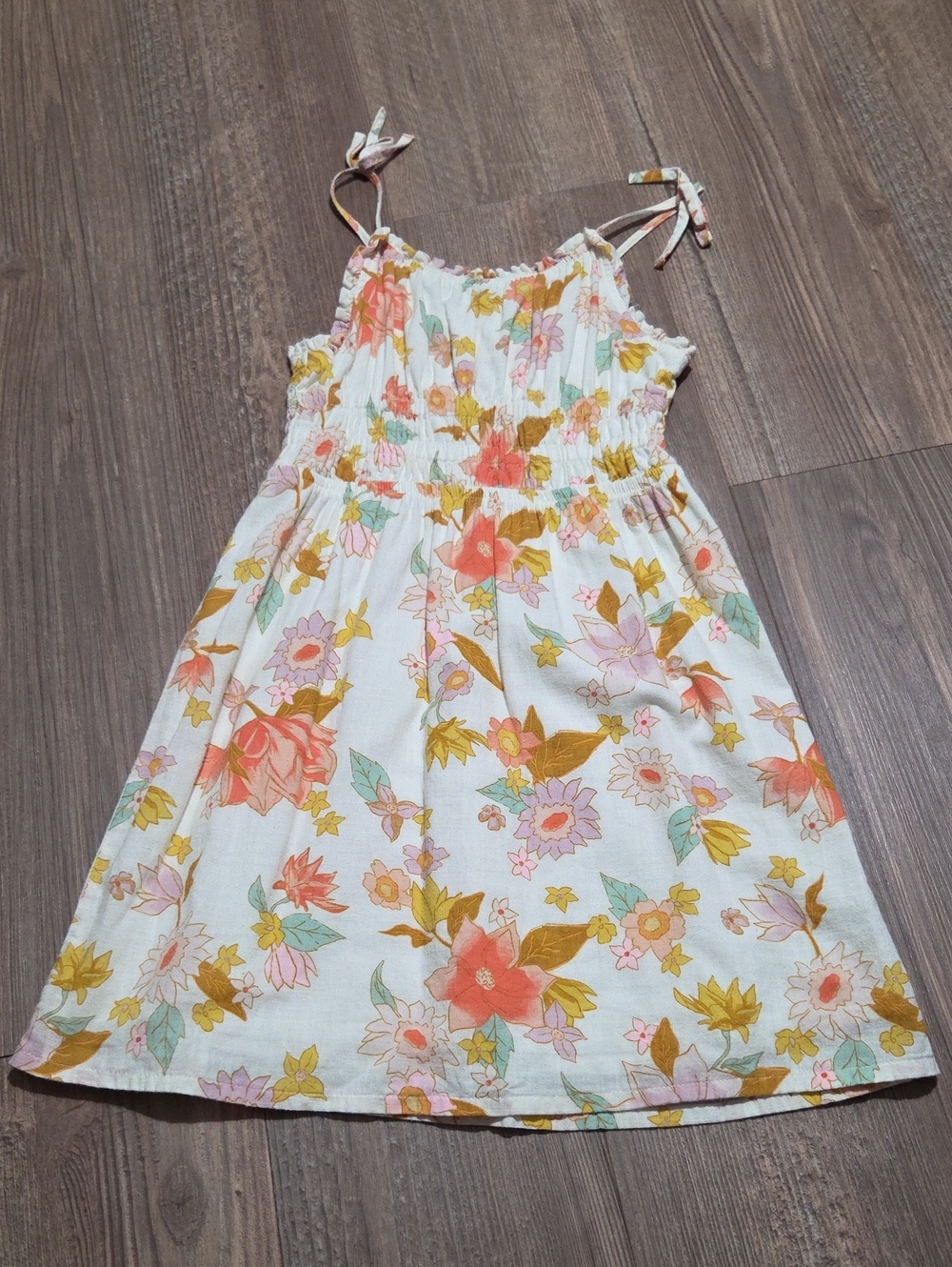 Girls White Floral Sundress with Tie Straps